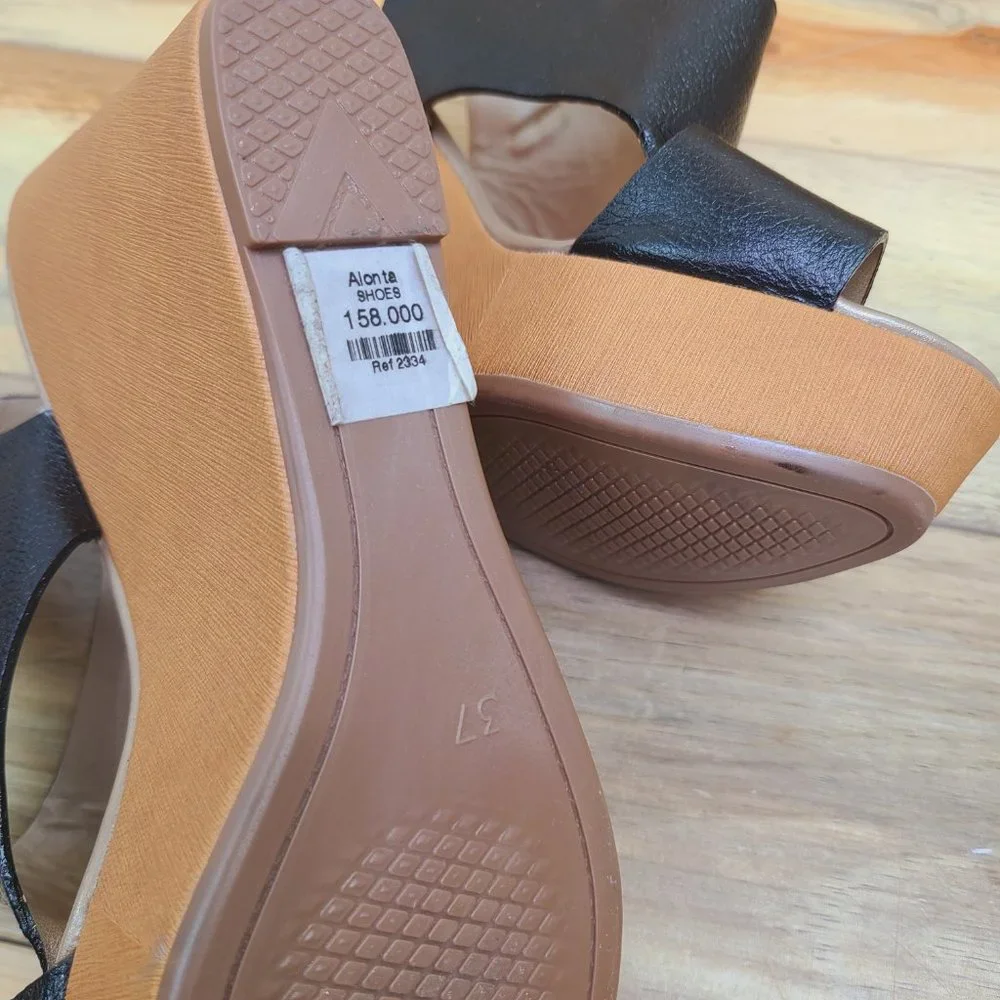 ALONTA Retro Wood Platform Wedge Sandal ~ NWT!!